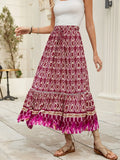 Bohemian Printed Ruched Maxi Skirt Flowing - Southern Shores Clothing