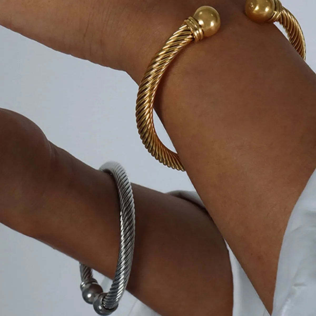 18K Gold Plated Stainless Steel Cable Cuff Bracelet - Southern Shores Clothing