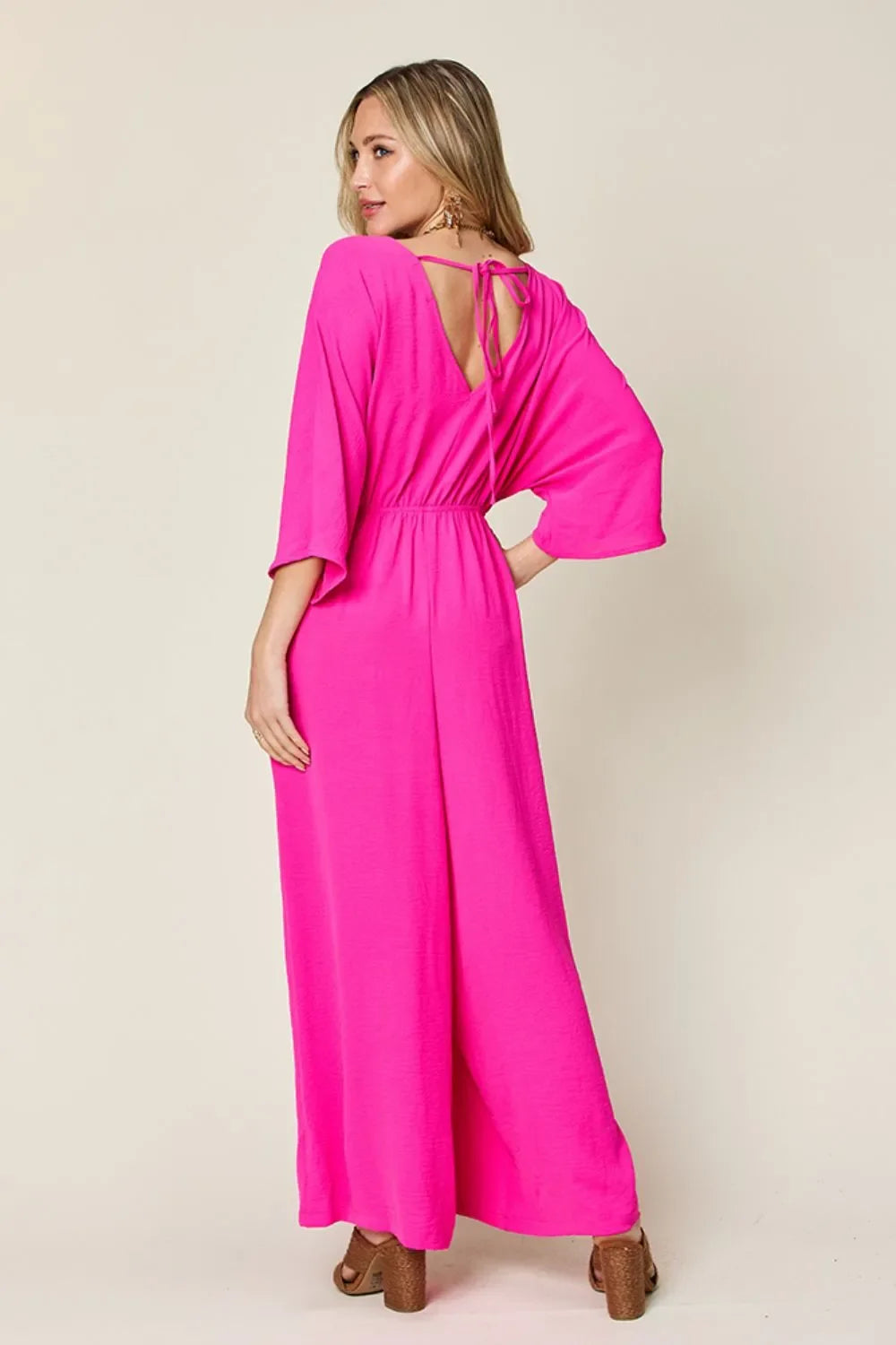 Surplice Wide-Leg Jumpsuit With Hidden Pockets - Southern Shores Clothing