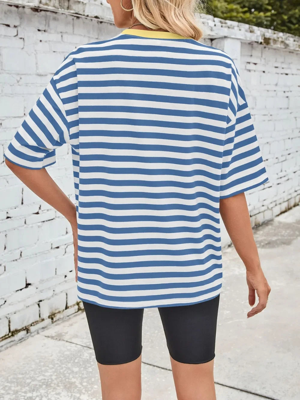 Striped Round Neck Half Sleeve Stretchy T Shirt - Southern Shores Clothing