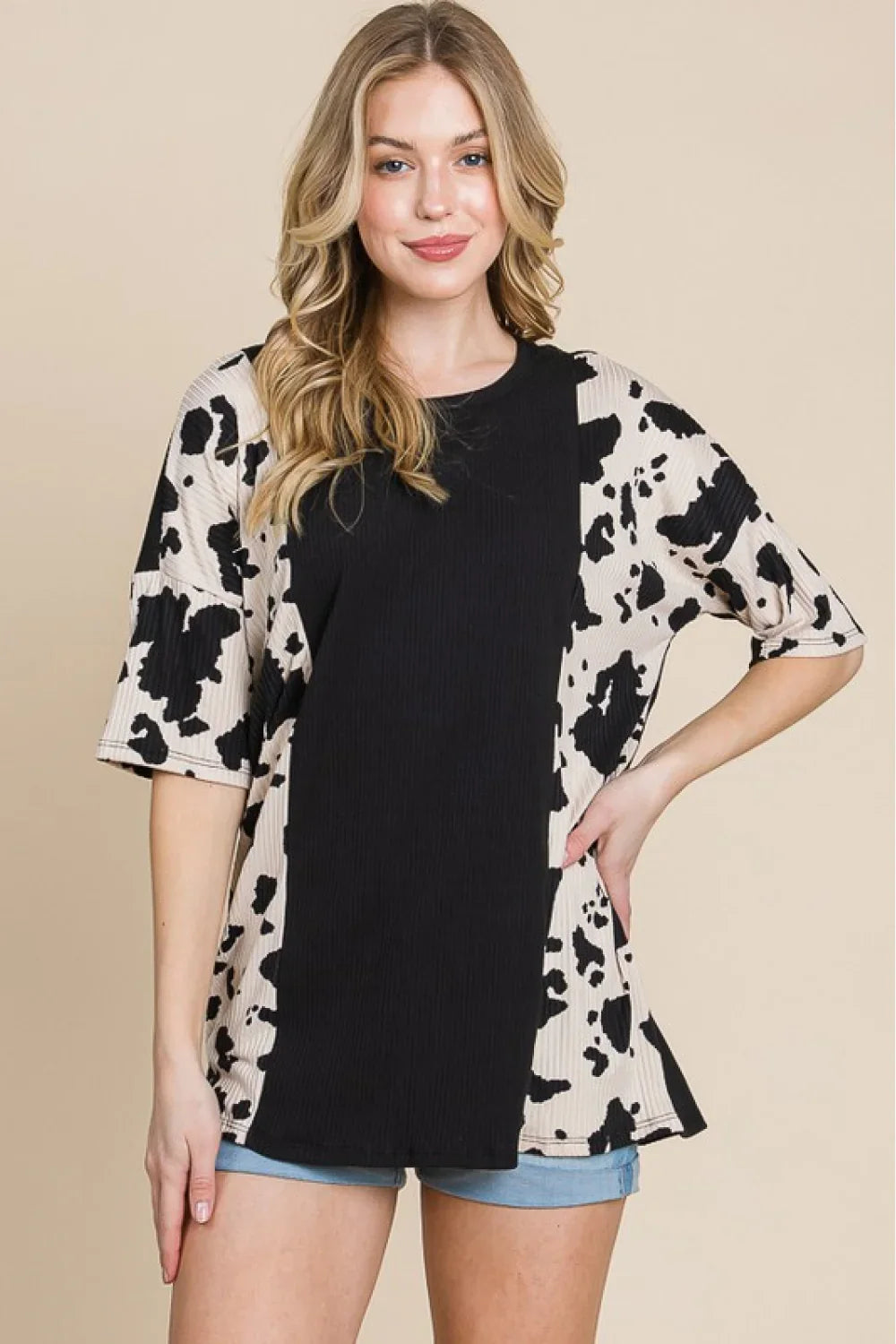 Rodeo Love Ribbed Animal Contrast T Shirt - Southern Shores Clothing
