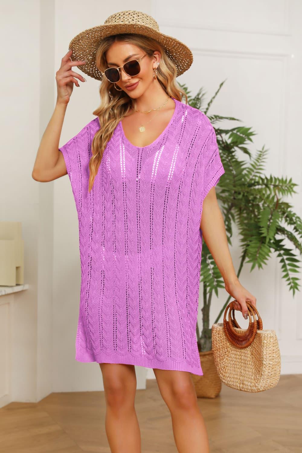 Openwork Side Slit Knit Dress for Casual Beachwear - Southern Shores Clothing