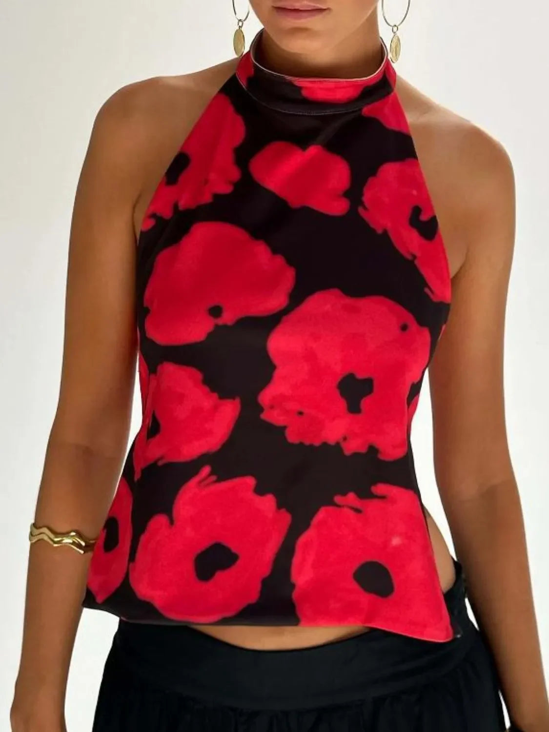 Backless Printed Halter Neck Tank Top With Slight Stretch - Southern Shores Clothing
