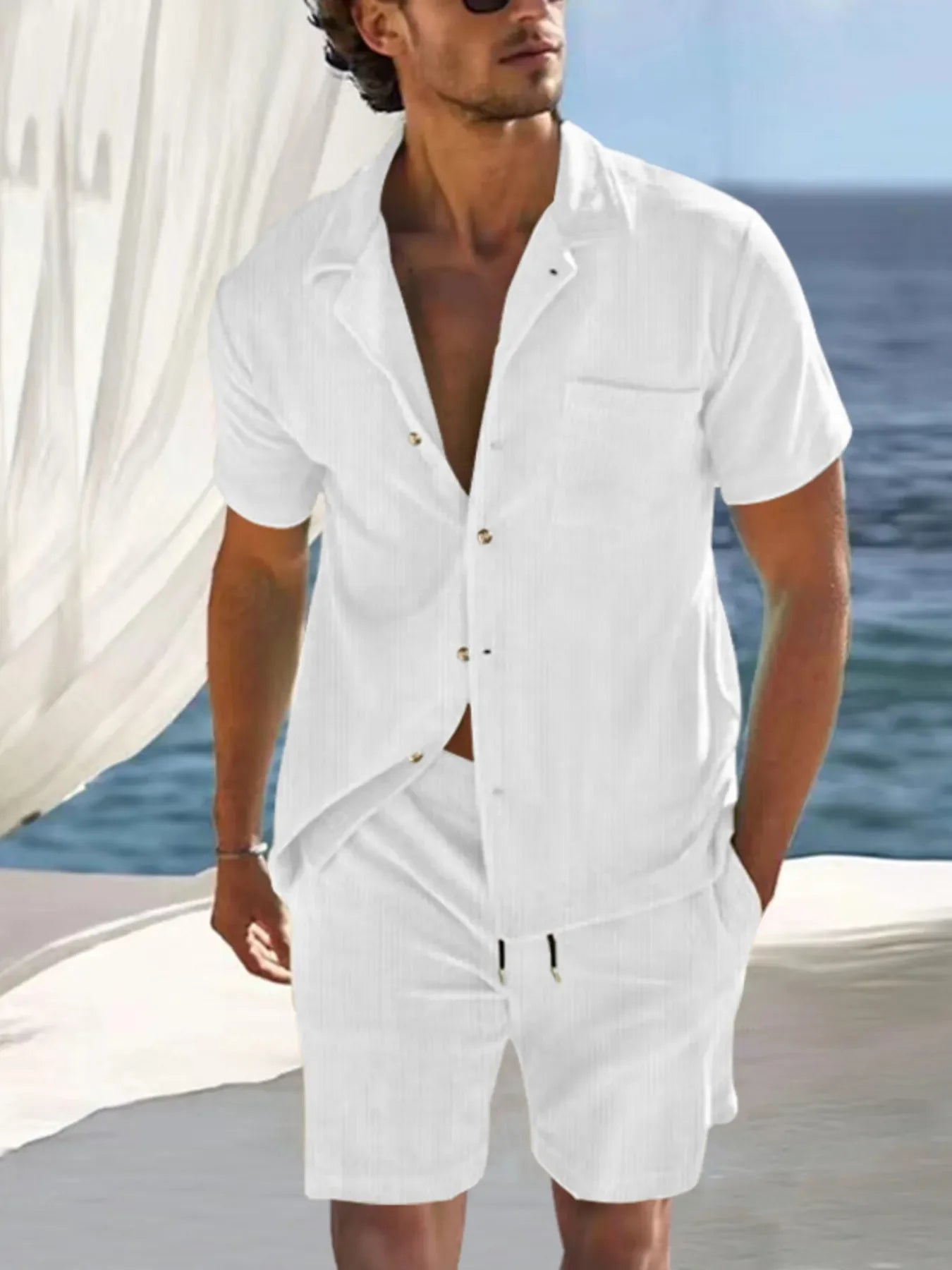 Men's Full Size Button Detail Short Sleeve Top and Shorts Set Plus Size - Southern Shores Clothing