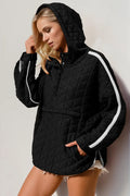 Contrast Trim Long Sleeve Half Snap Hoodie With Pocket | Southern Shores Clothing - Southern Shores Clothing