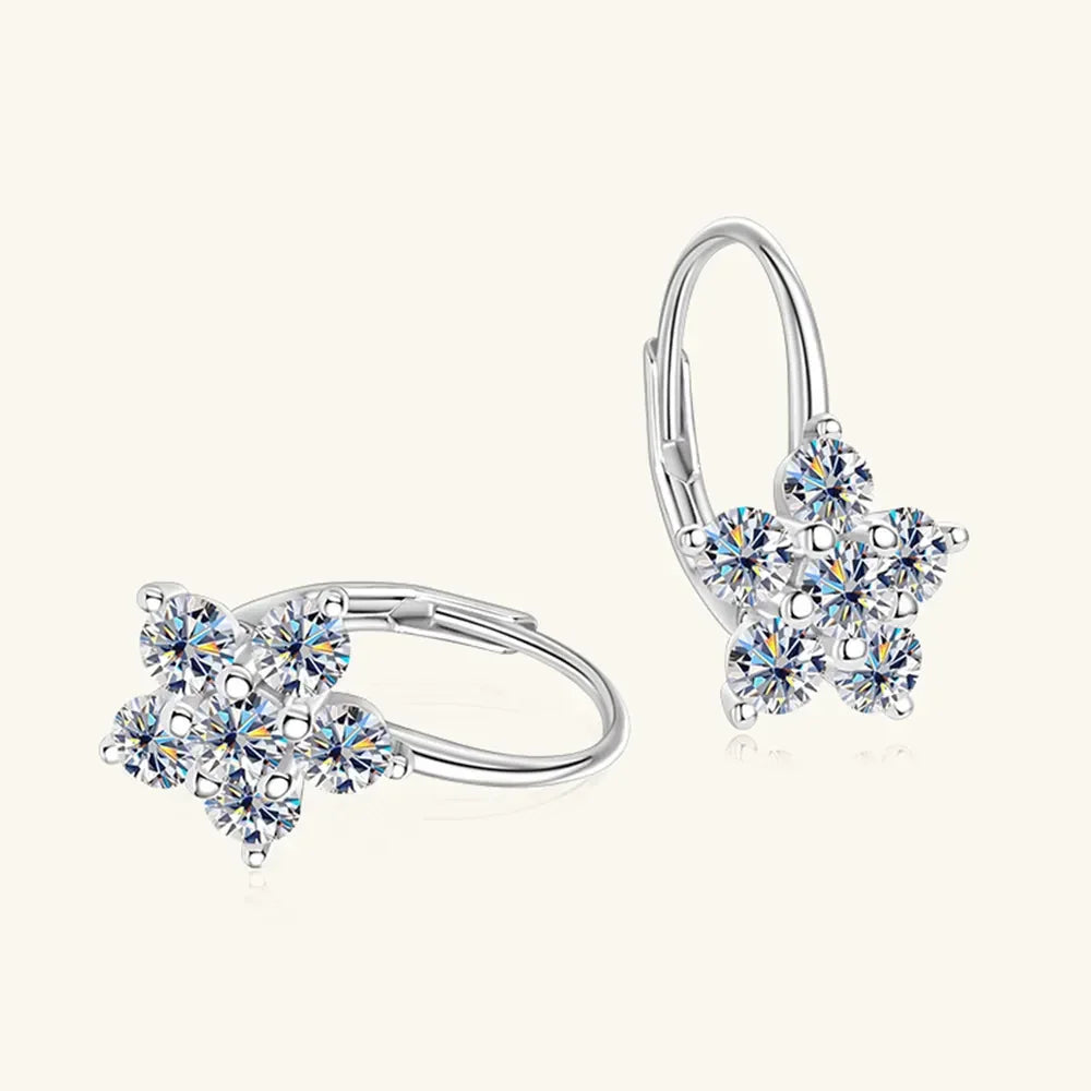 1.2 Ct Sterling Silver Moissanite Flower Huggie Earrings - Southern Shores Clothing