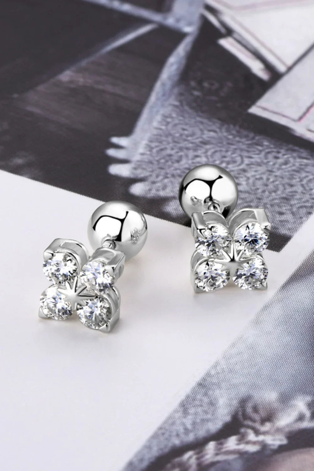 Moissanite Four Leaf Clover Earrings Sterling Silver - Southern Shores Clothing