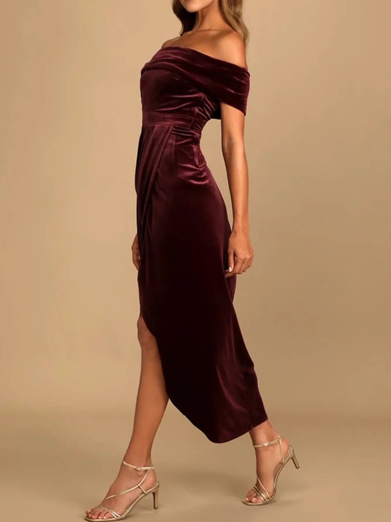 Off Shoulder Wrap Dress With Side Slit Silhouette - Southern Shores Clothing