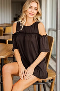 Plus Size Frill Round Neck Cold Shoulder T Shirt - Southern Shores Clothing