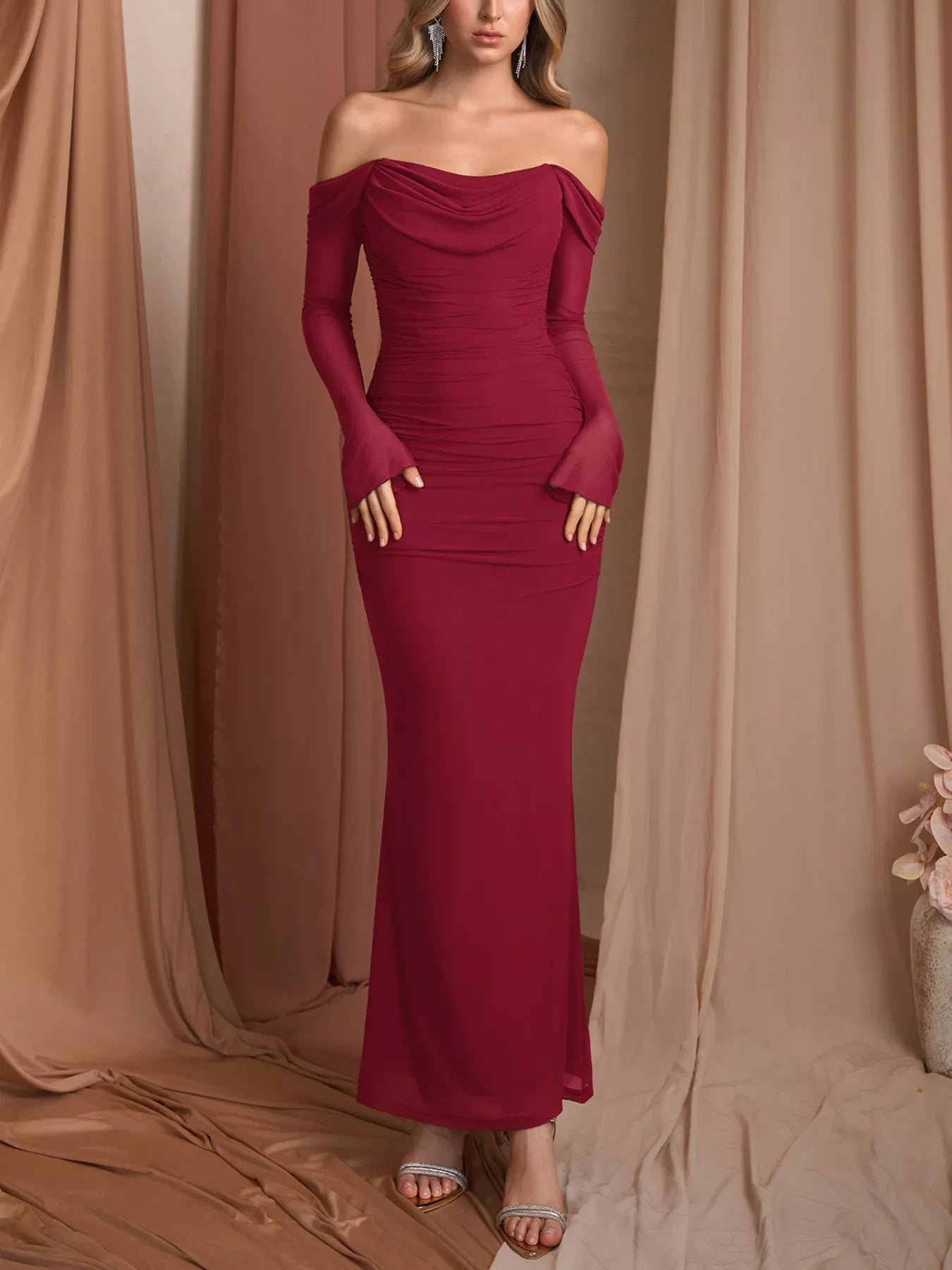 Off-Shoulder Ruched Mermaid Maxi Dress Formal - Southern Shores Clothing