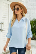 Southern Shores Clothing Swiss Dot Johnny Collar Long Sleeve Blouse In 100% Polyester - Southern Shores Clothing