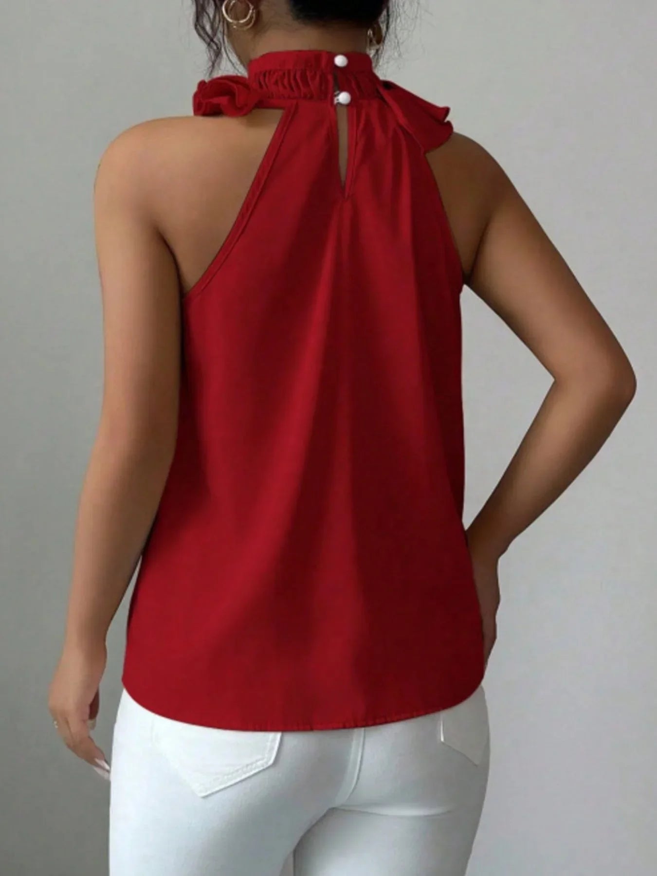 Ruffled High Neck Sleeveless Top With Draped Silhouette Detail - Southern Shores Clothing
