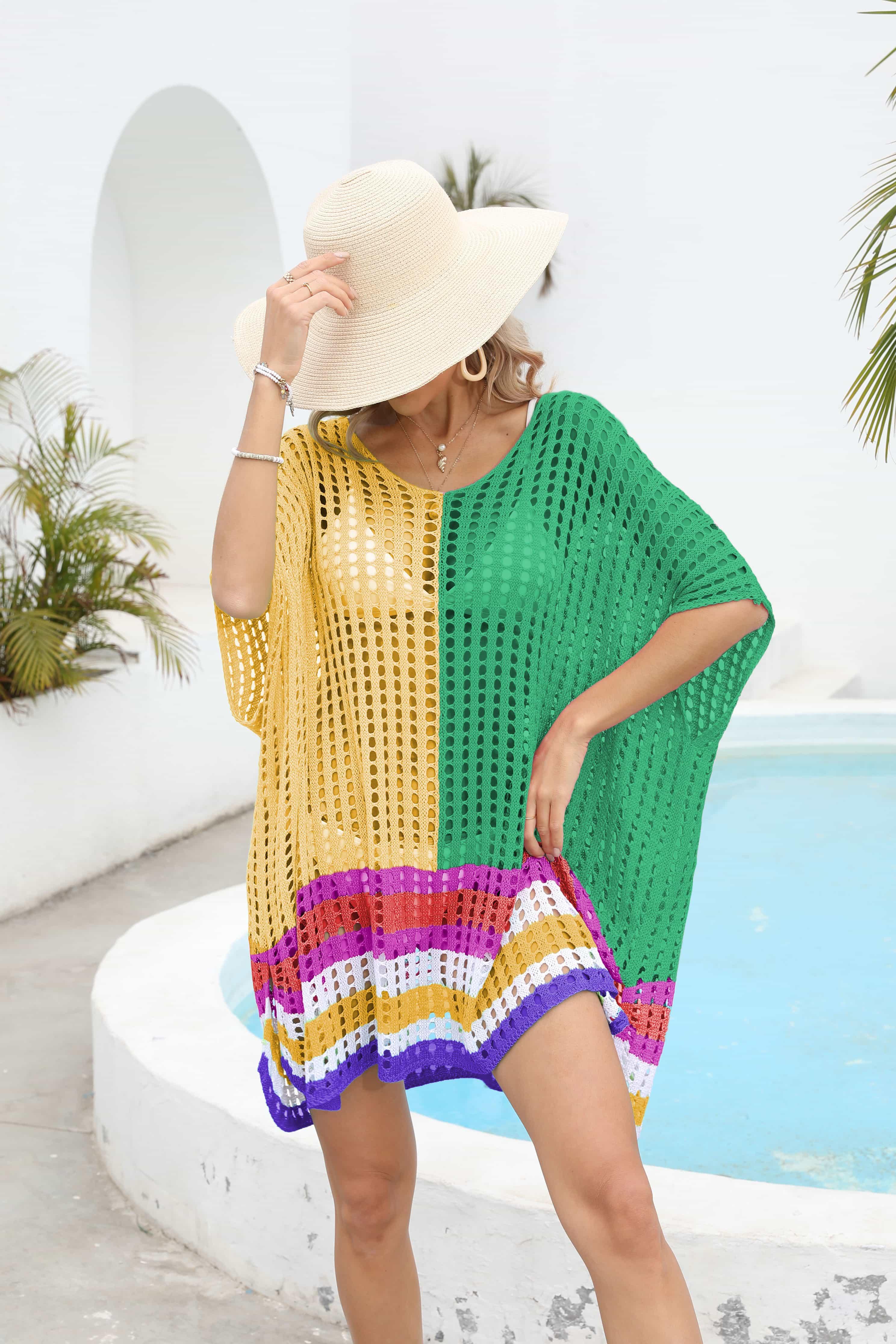 One Size Contrast Openwork Scoop Neck Swim Cover Up - Southern Shores Clothing