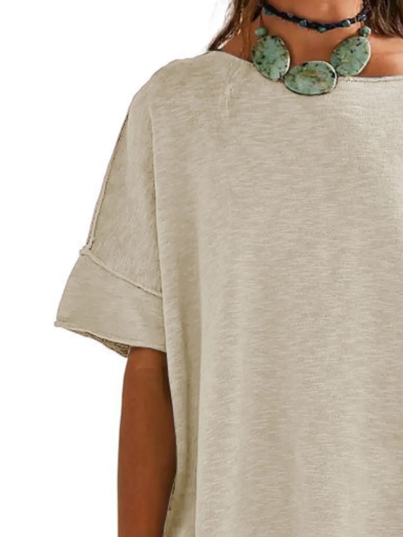 Oversized Round Neck Drop Shoulder Stretchy T Shirt - Southern Shores Clothing