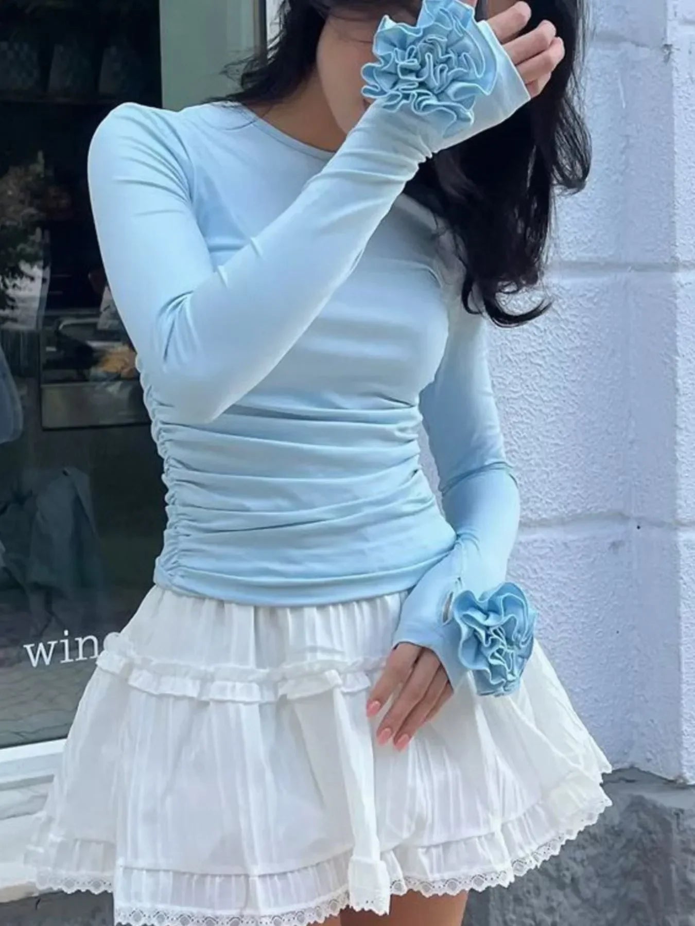 Flower Round Neck Long Sleeve T-Shirt - Southern Shores Clothing