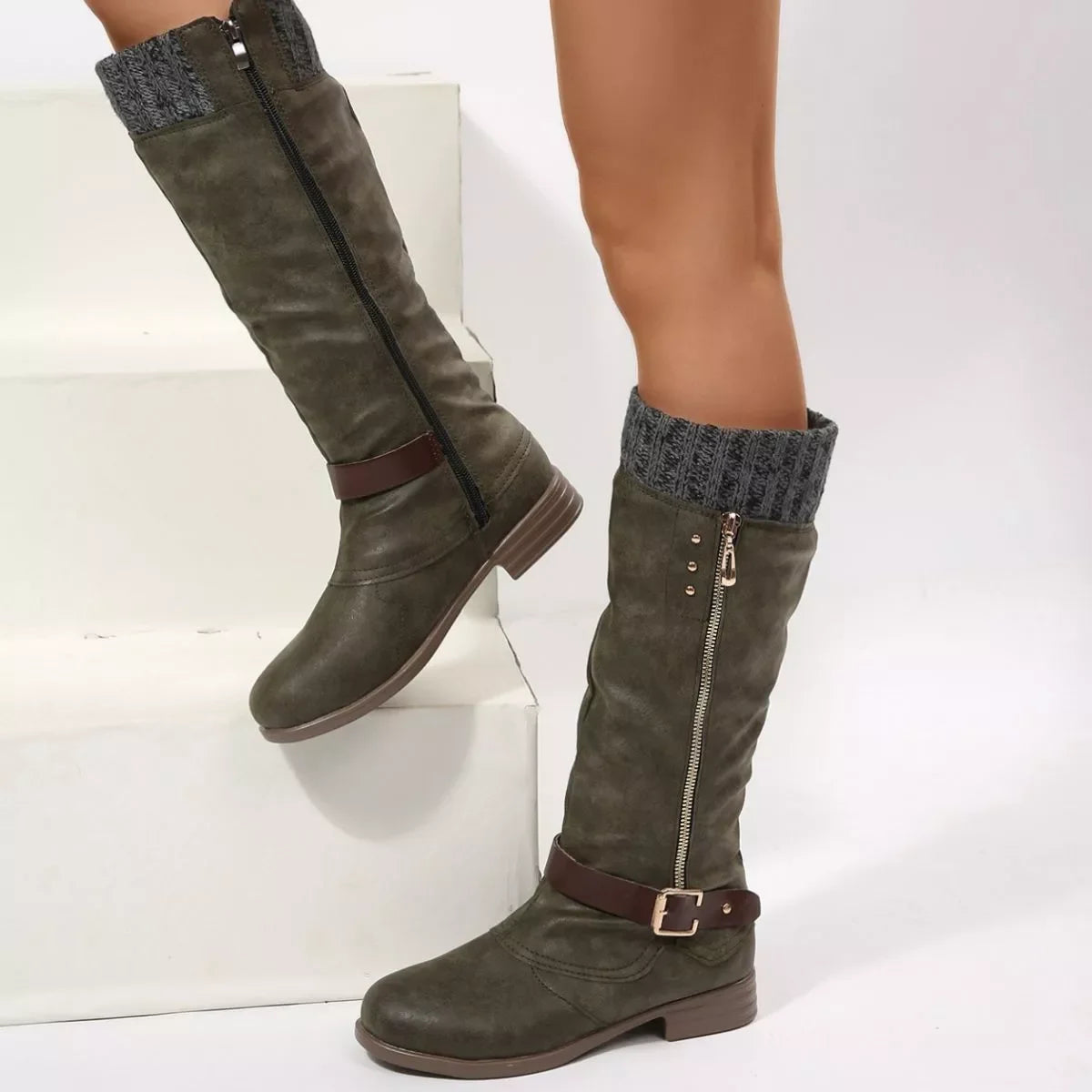 Round Toe Block Heel Boots Suede Rubber Casual - Southern Shores Clothing