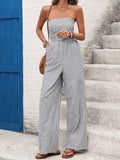 Striped Strapless Wide Leg Jumpsuit With Pockets - Southern Shores Clothing