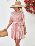 Striped Half Sleeve Tie Waist Mini Dress - Southern Shores Clothing