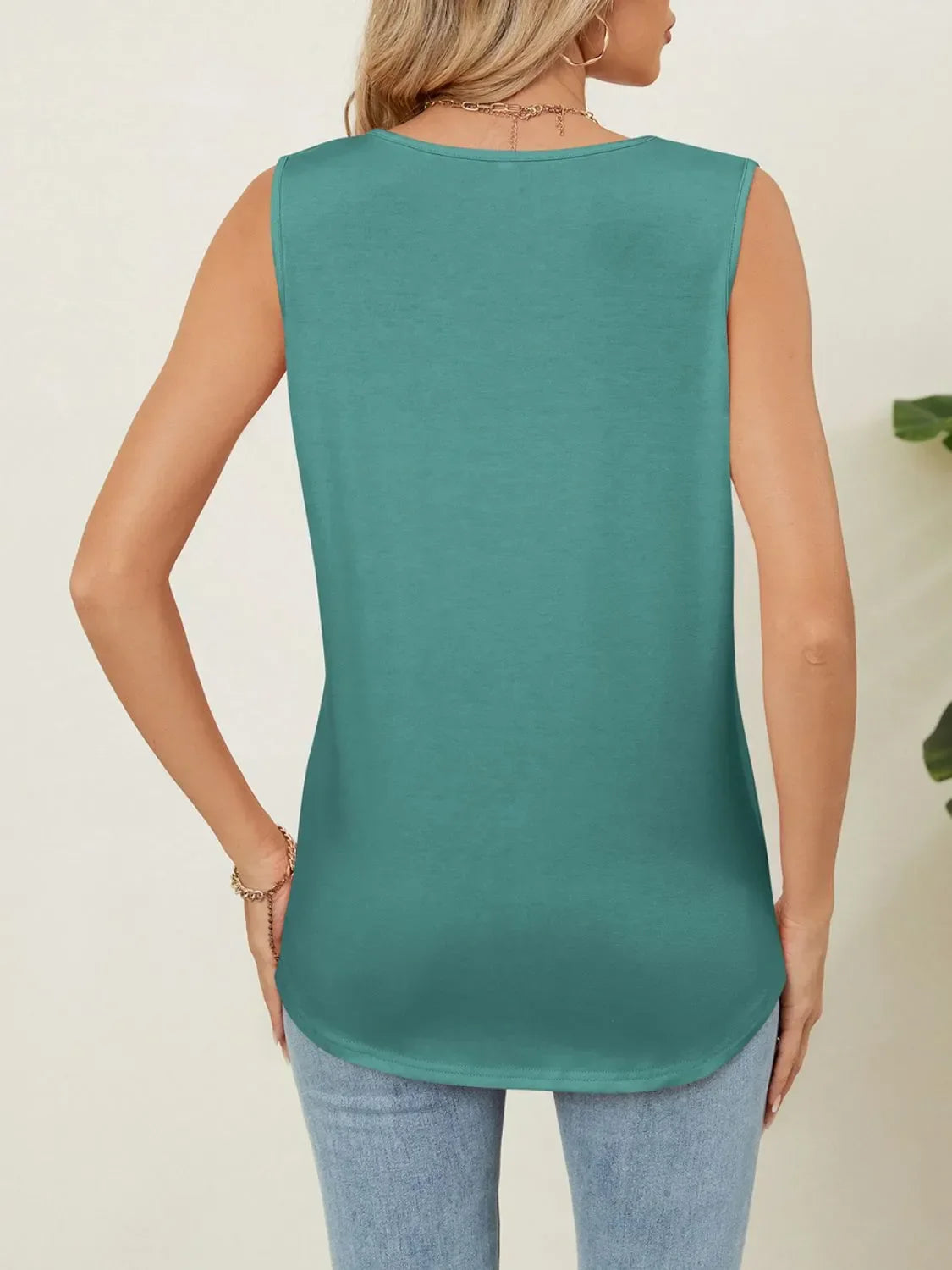 Round Neck Sleeveless Tank Top With Pleated Front Detail - Southern Shores Clothing