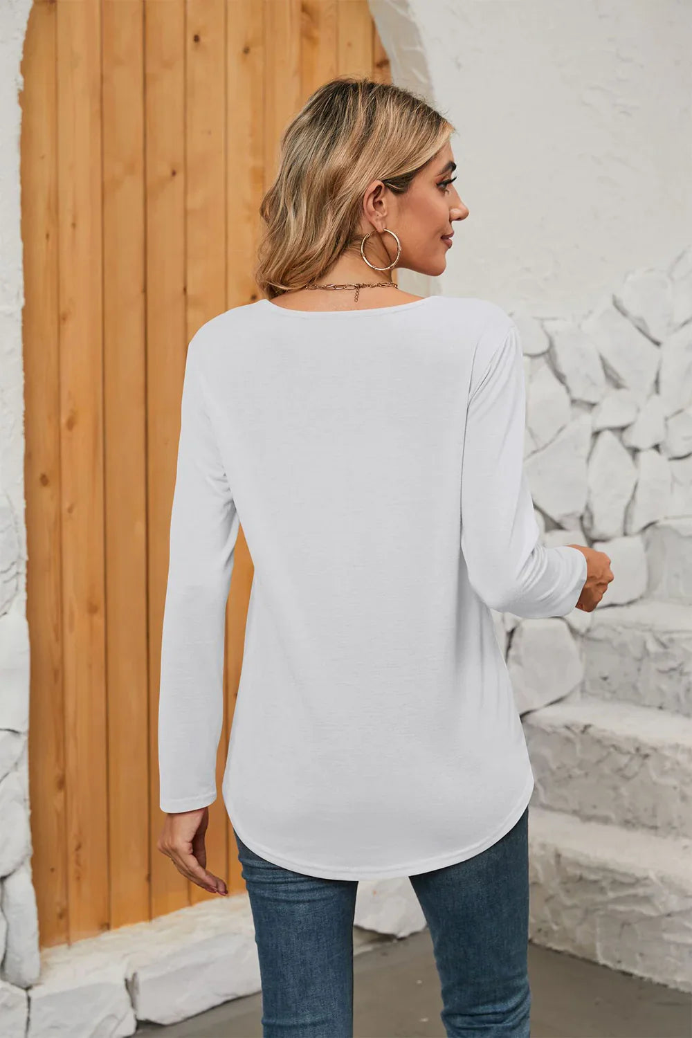 Square Neck Stretch Long Sleeve T Shirt Everyday - Southern Shores Clothing