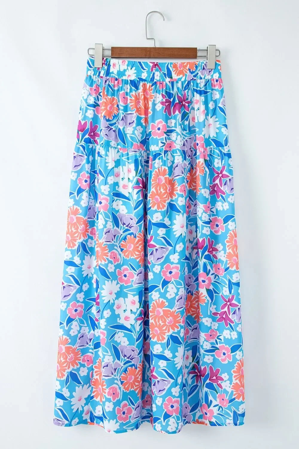 Nautical Floral Print High Waist Split Skirt Silhouette - Southern Shores Clothing