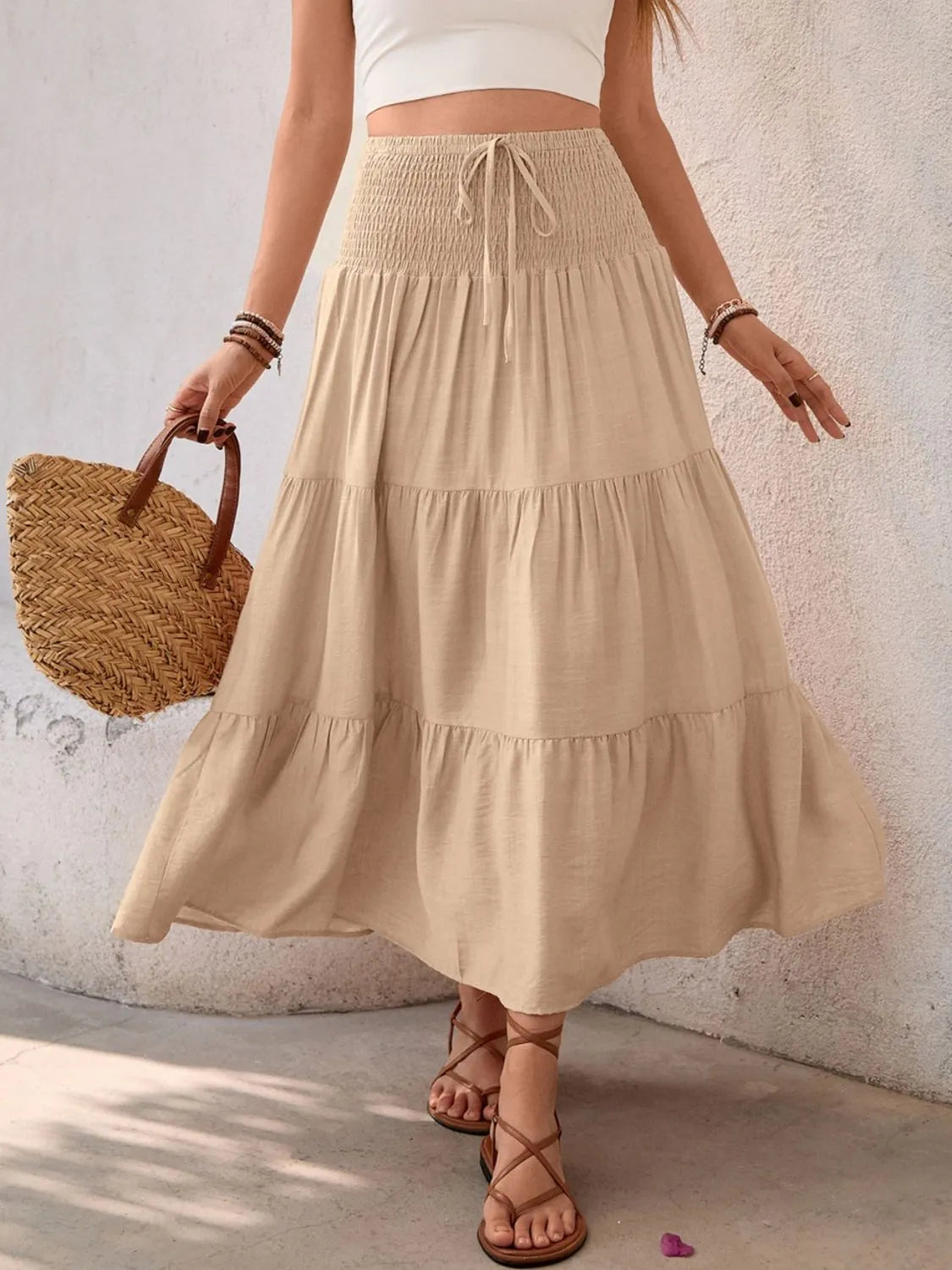 Flowy Beachside Smocked Tiered Maxiskirt for Women