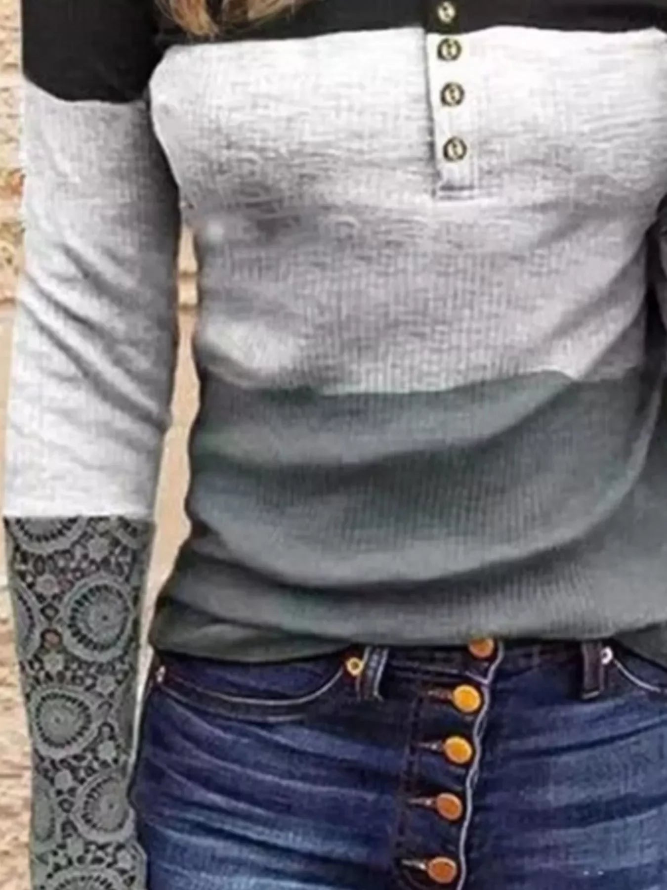 Block Lace Detail Half Button Knit Shirt - Southern Shores Clothing