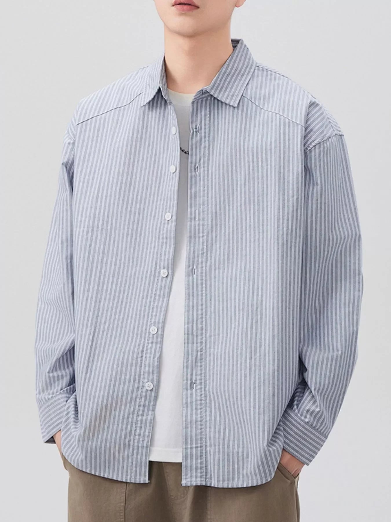 Plus Size Oversized Striped Long Sleeve Shirt - Southern Shores Clothing