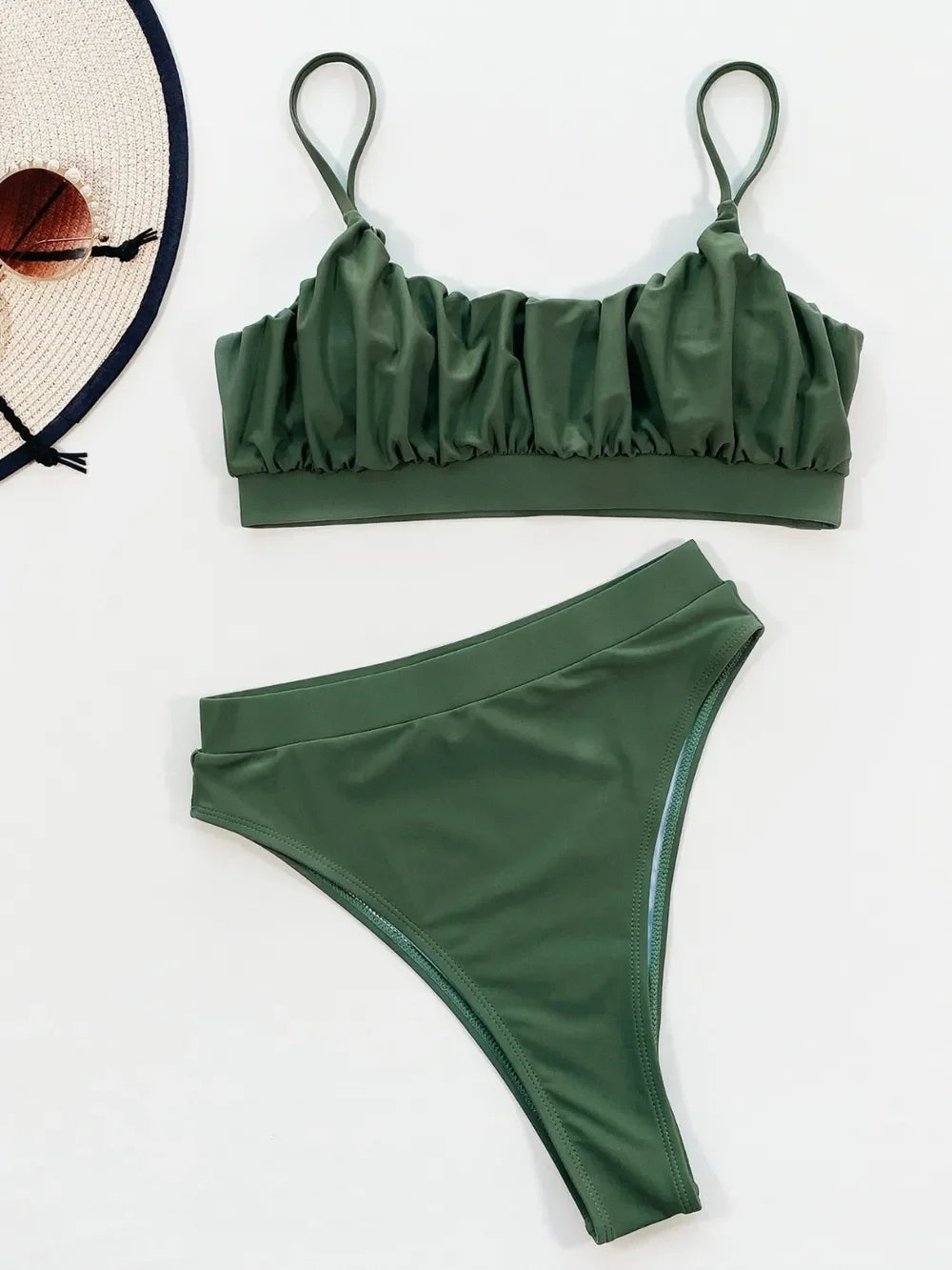 Ruched Adjustable Strap Two-Piece Swim Set With Removable Padding - Southern Shores Clothing