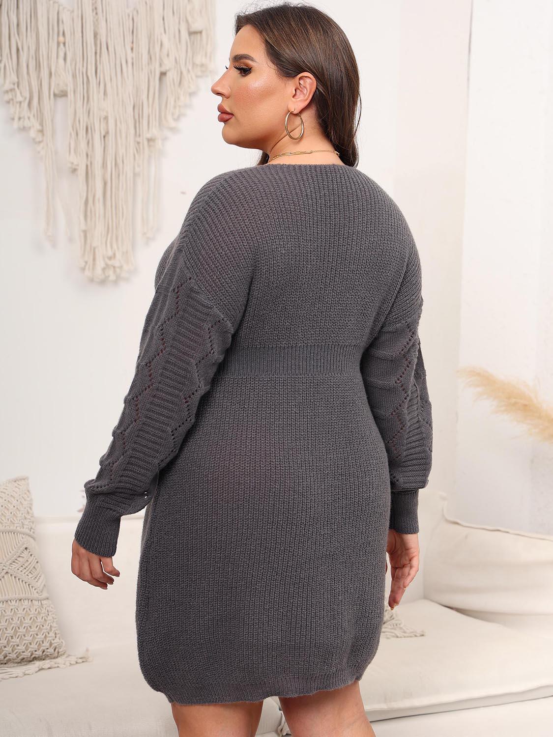 Plus Size Dropped Shoulder Long Sleeve Knit Mini Dress - Southern Shores Clothing