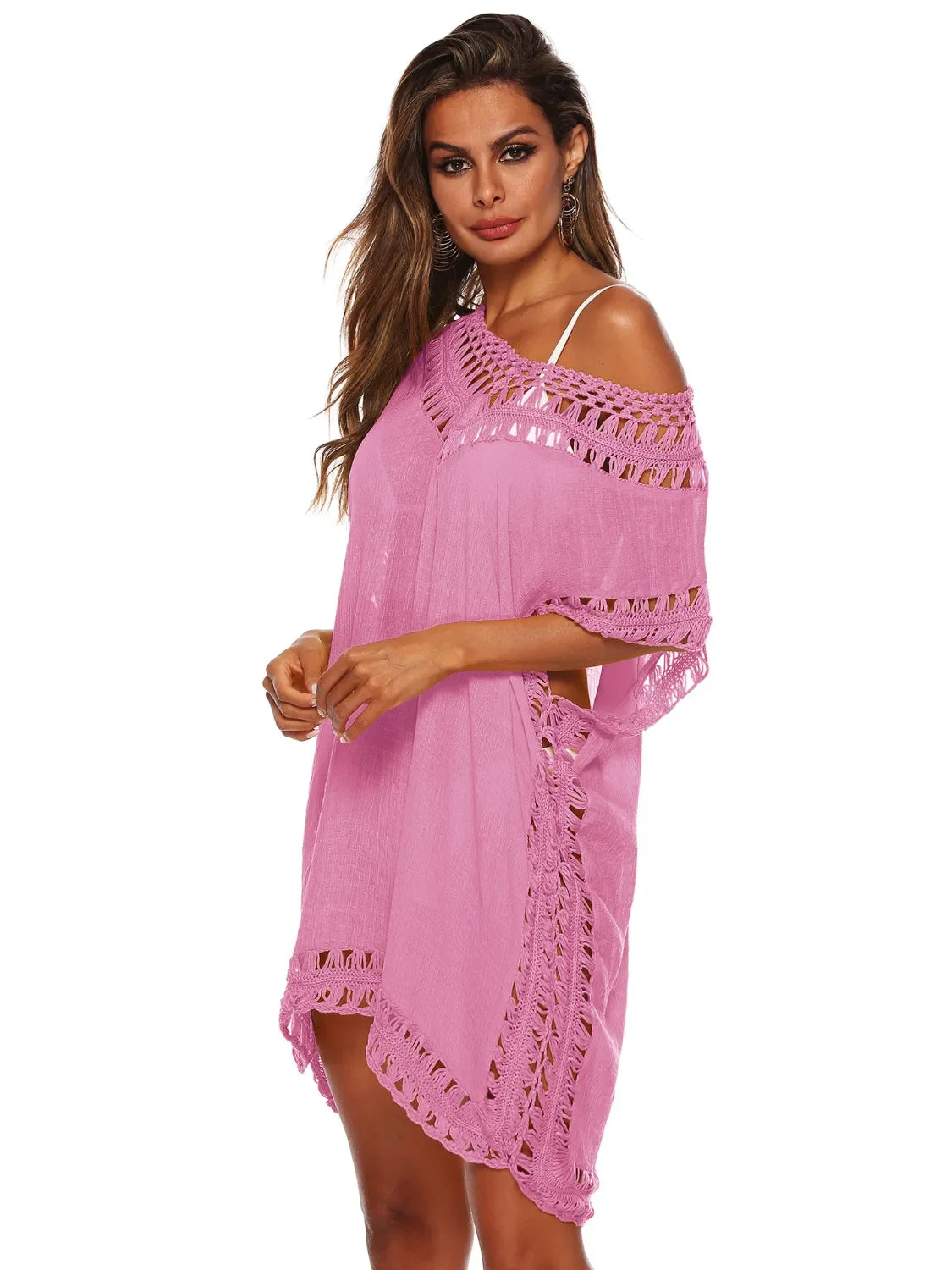 Bohemian Crochet Trim Beach Cover-Up One Size - Southern Shores Clothing