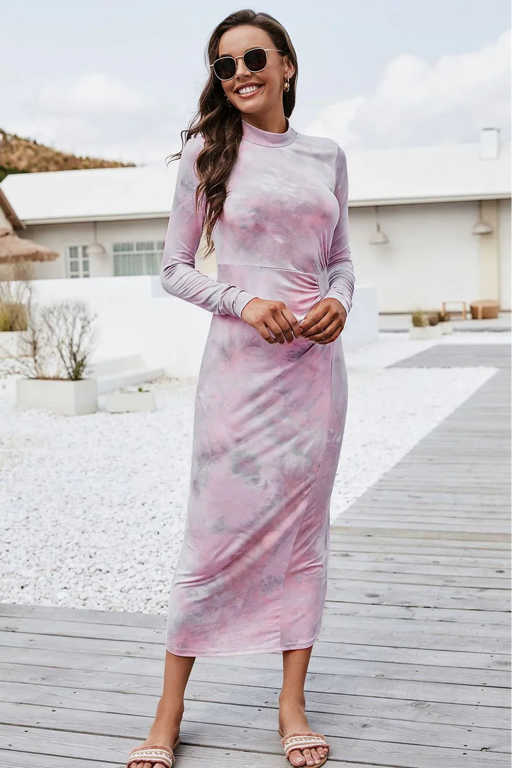 Tie Dye Mock Neck Long Sleeve Dress - Southern Shores Clothing