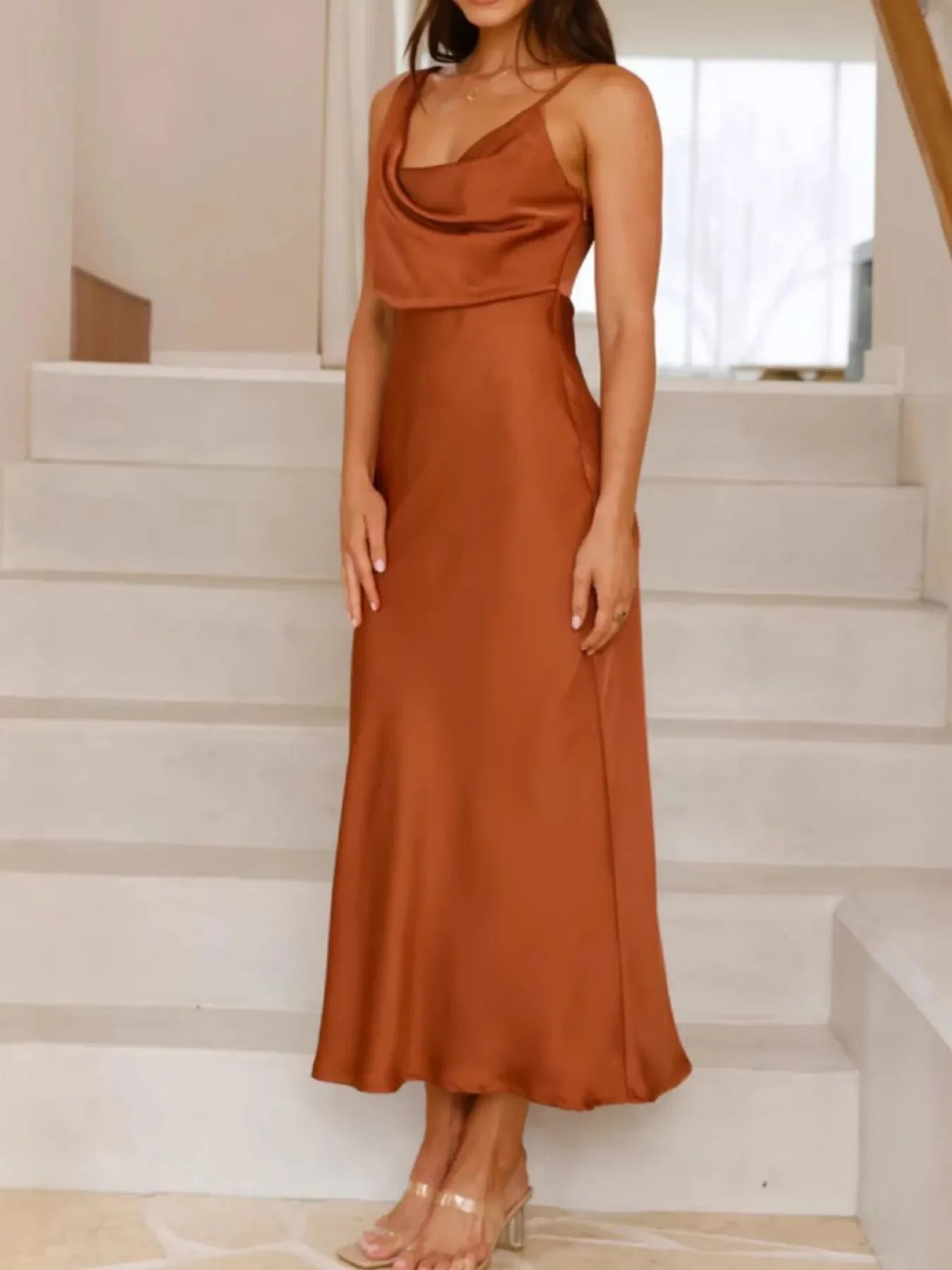 Satin Asymmetrical Magnolia Midi Dress Shimmering Evening - Southern Shores Clothing