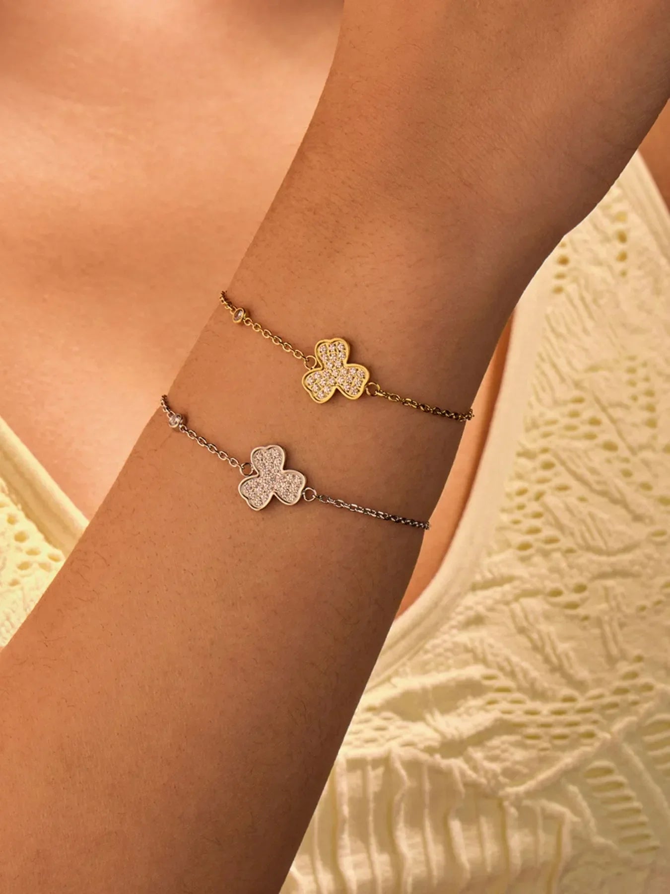 Stainless Steel Zircon Bracelet With 18K Gold Plating
