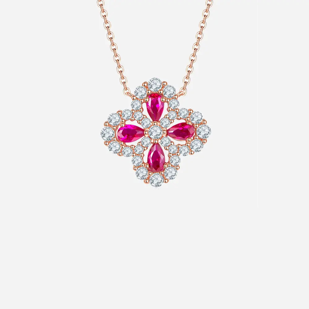 Southern Shores Lab-Grown Ruby Sterling Silver Flower Necklace