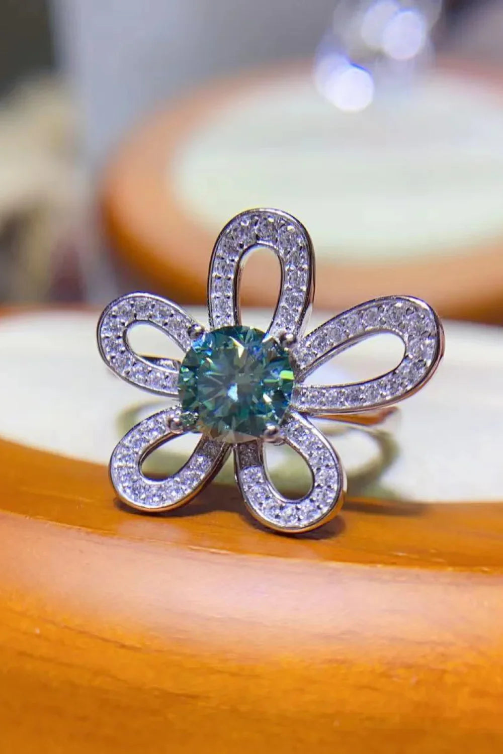 1 Carat Moissanite Flower Open Ring Platinum Plated Silver - Southern Shores Clothing