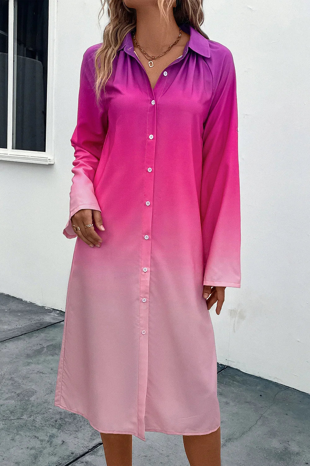 Gradient Long Sleeve Shirt Dress For Warm Weather - Southern Shores Clothing