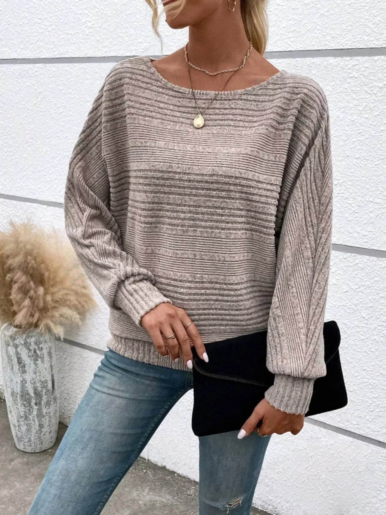 Ribbed Round-Neck Long-Sleeve T-Shirt With Slight Stretch - Southern Shores Clothing