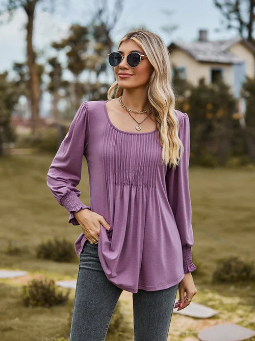 Southern Shores Clothing Puff Sleeve Pleated Rayon Blend Blouse For Everyday Outfits - Southern Shores Clothing