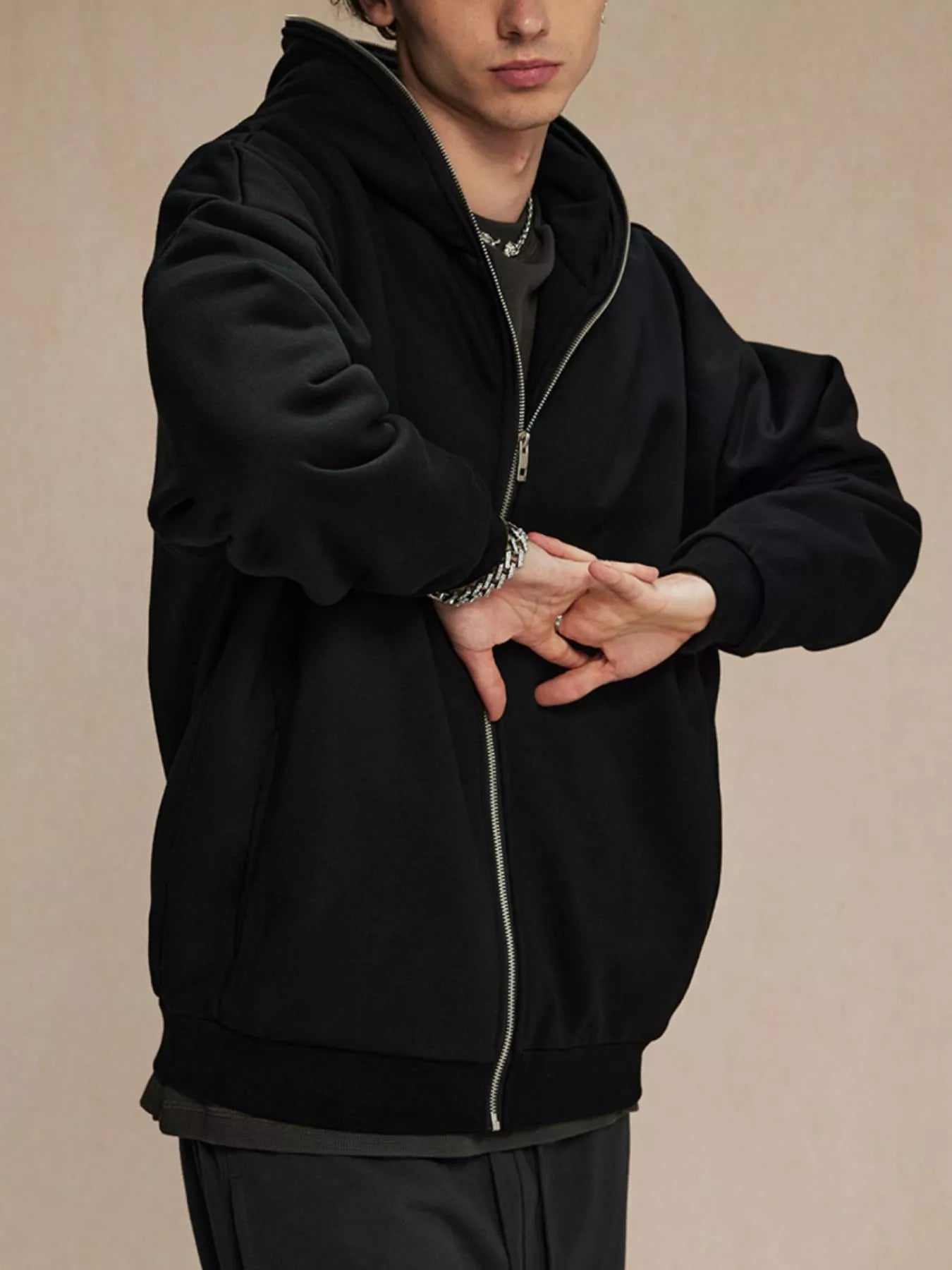 Men's Oversized Zip Up Long Sleeve Hoodie