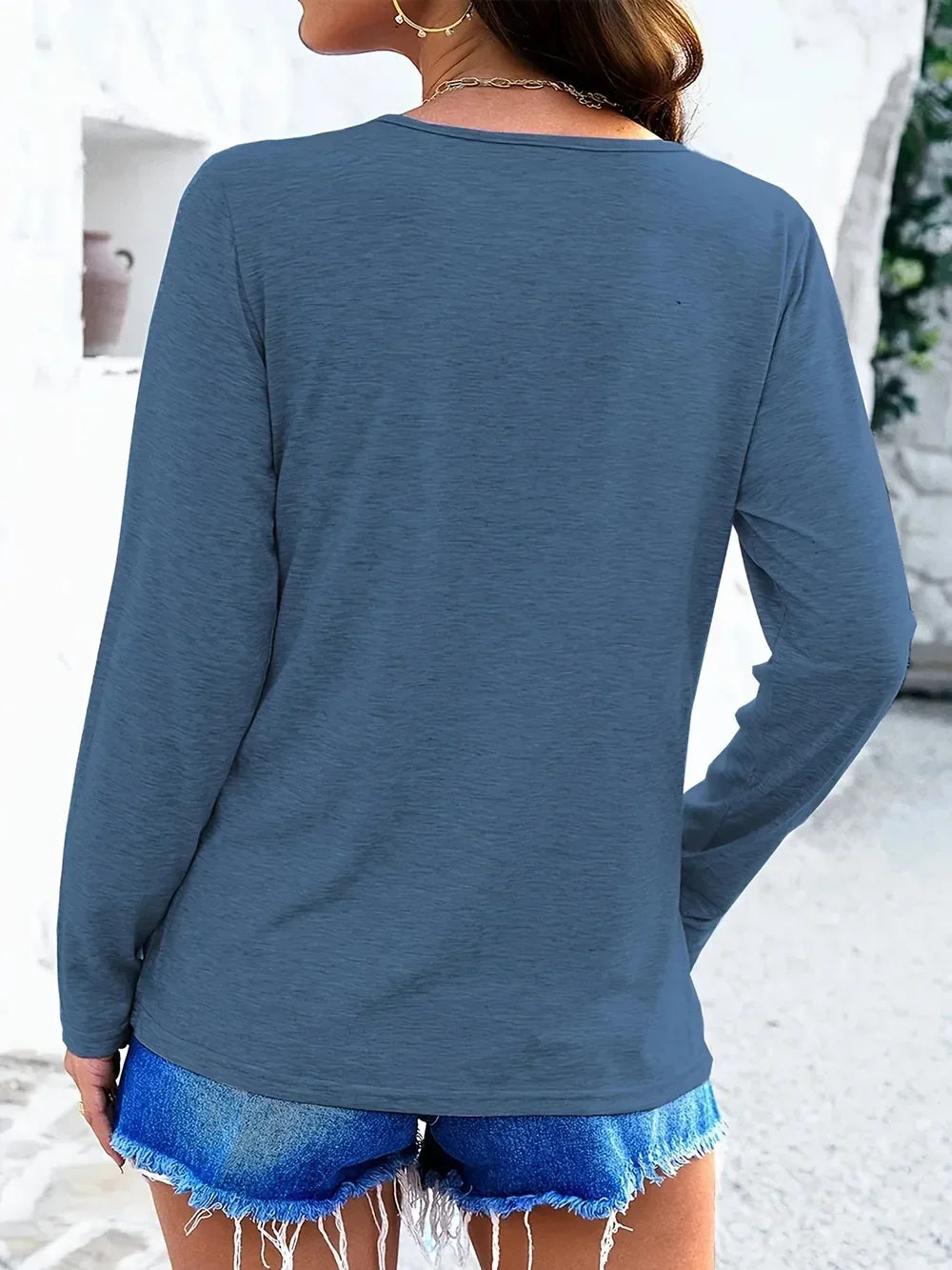 Crisscross V-Neck Long Sleeve T-Shirt - Southern Shores Clothing