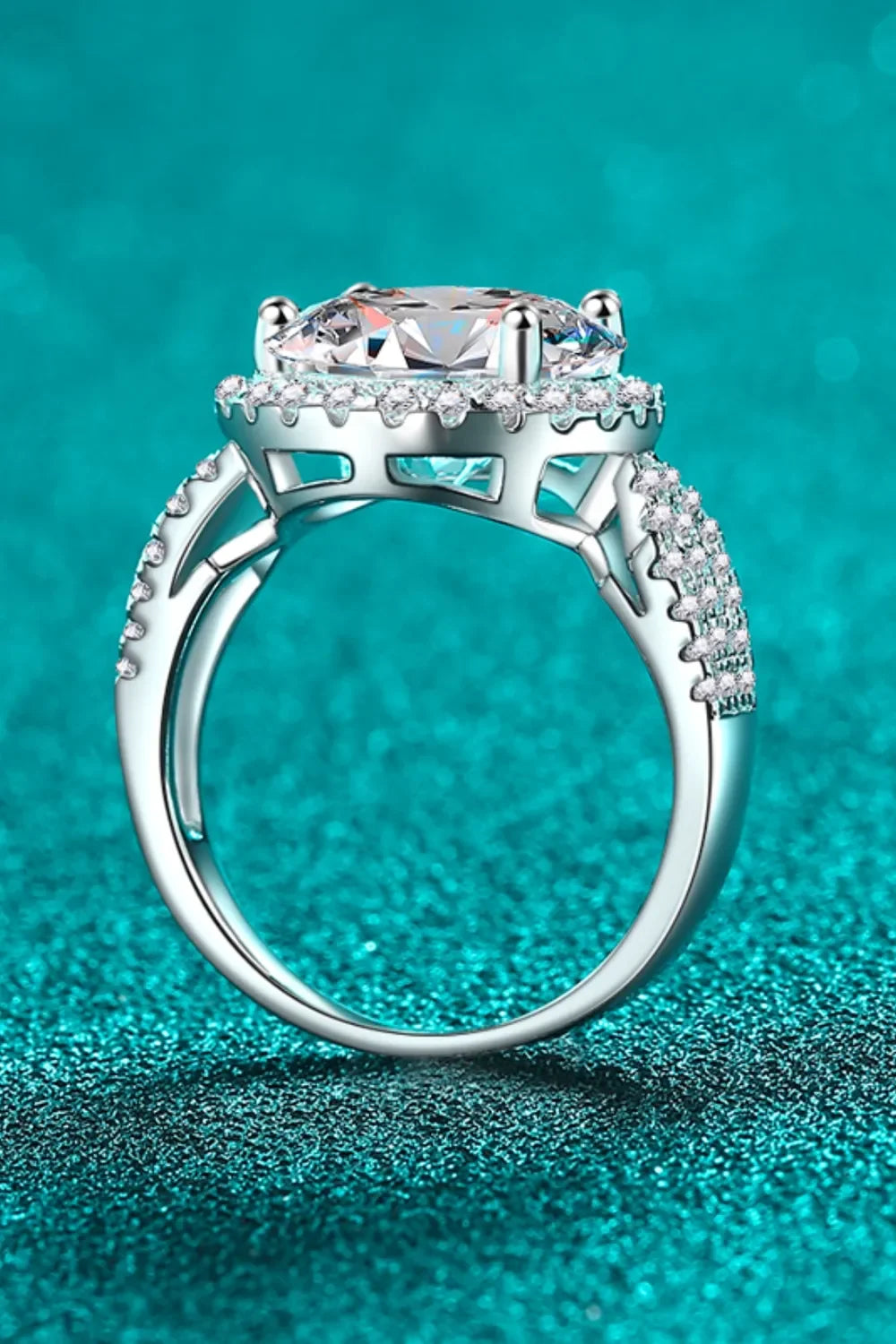 5 Carat Moissanite Sterling Silver Ring Pave Halo - Southern Shores Clothing