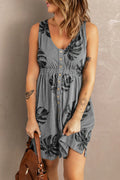 Buttoned Round Neck Sleeveless Mini Dress - Southern Shores Clothing