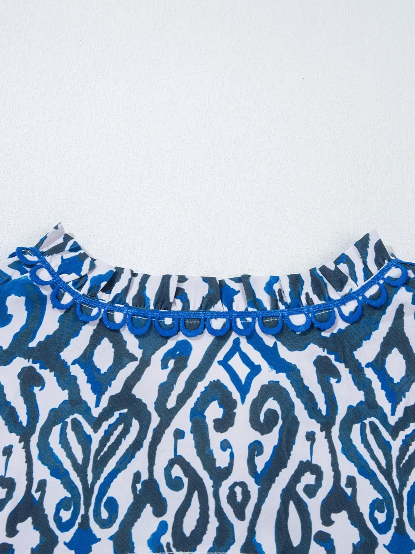Paisley Print Long Sleeve Cotton Blouse With Frill Trim - Southern Shores Clothing