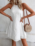 Eyelet Grecian Neck Mini Dress Coastal Style - Southern Shores Clothing