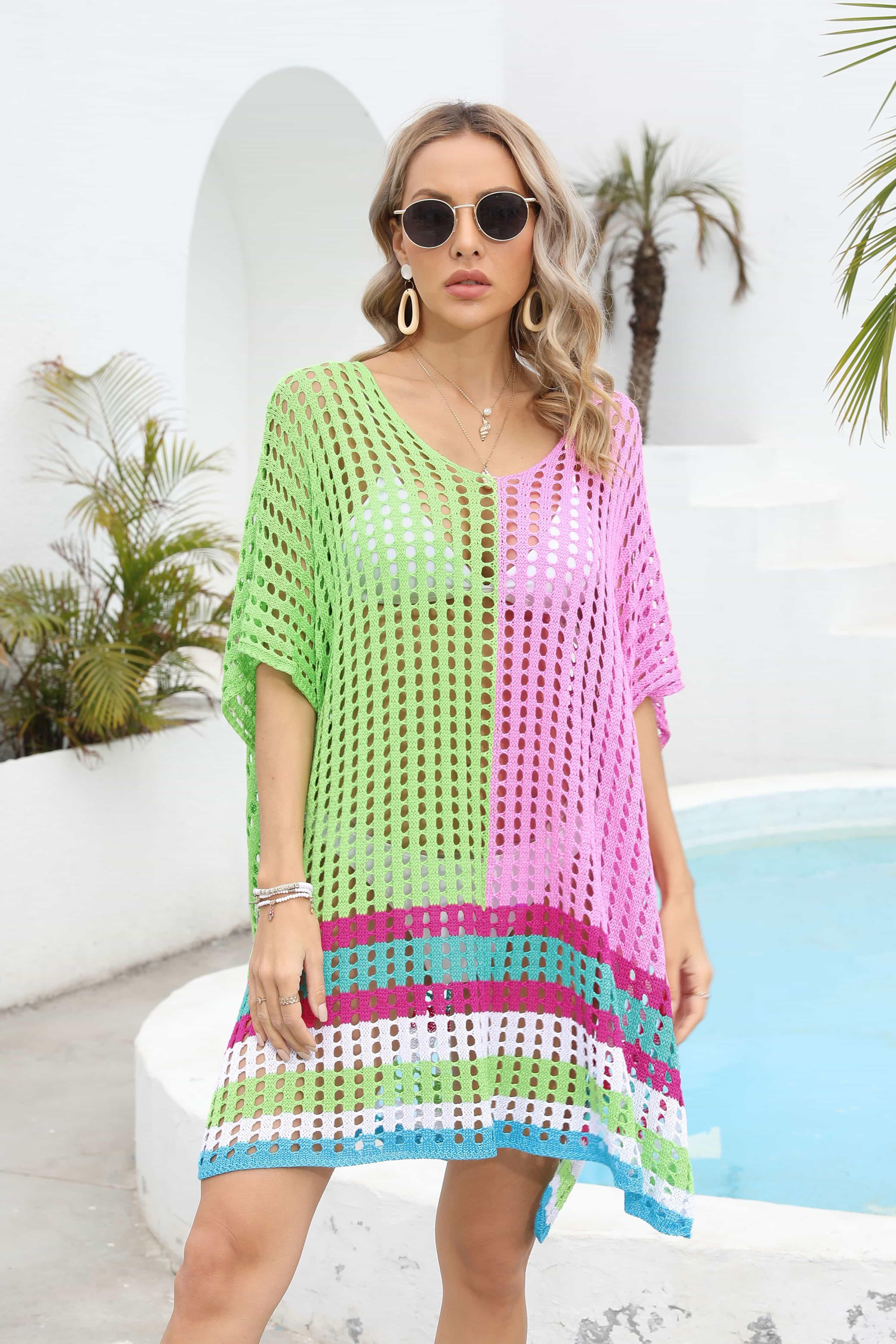 One Size Contrast Openwork Scoop Neck Swim Cover Up - Southern Shores Clothing