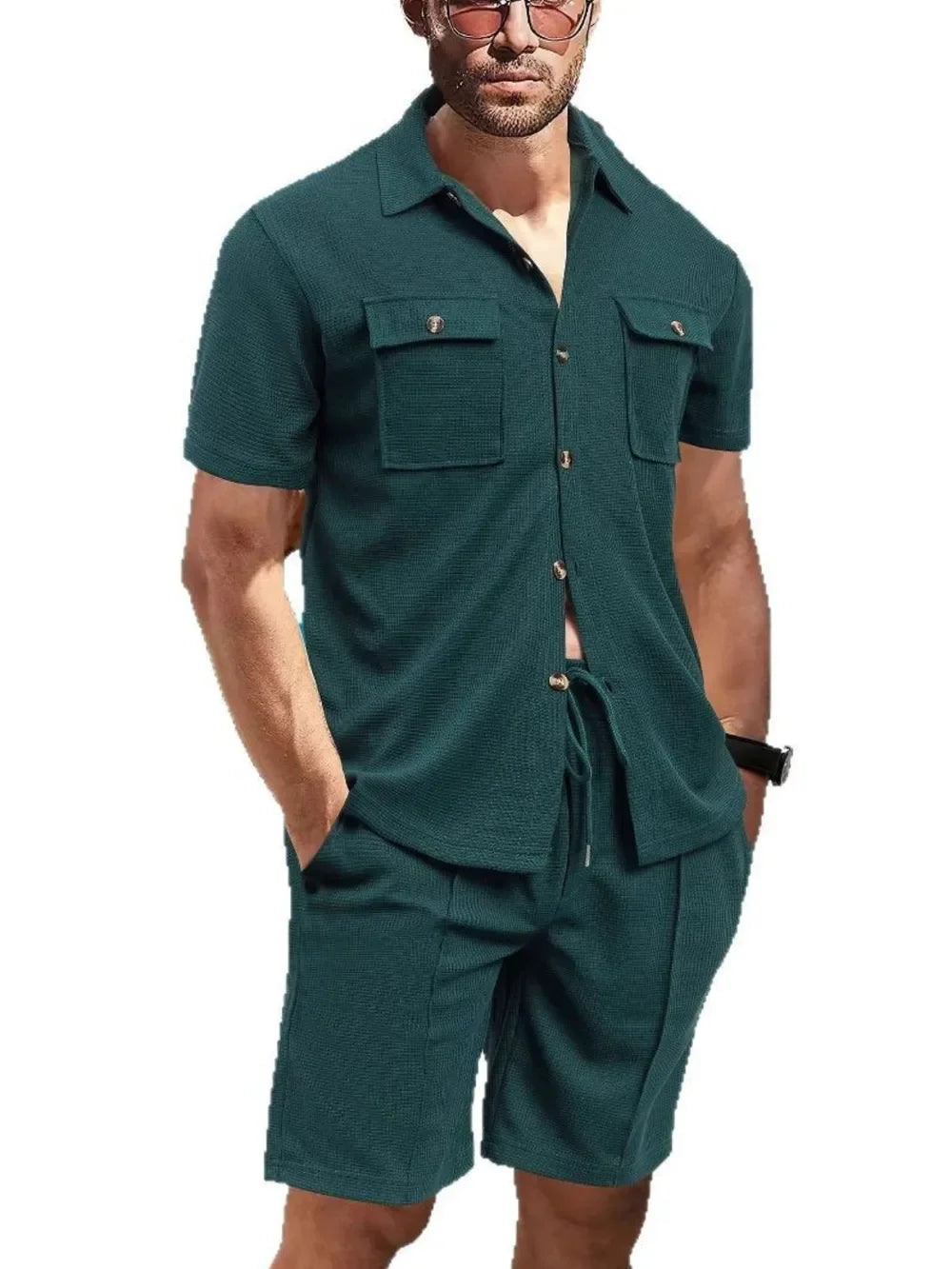 Men's Full Size Button Down Short Sleeve Top and Shorts Set Plus Size - Southern Shores Clothing