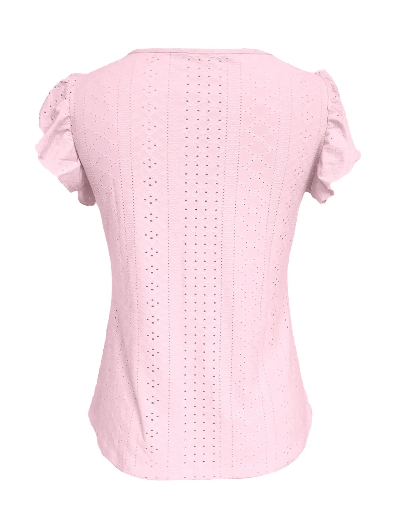 Eyelet Button-Front Flutter Sleeve Top With Stretch - Southern Shores Clothing