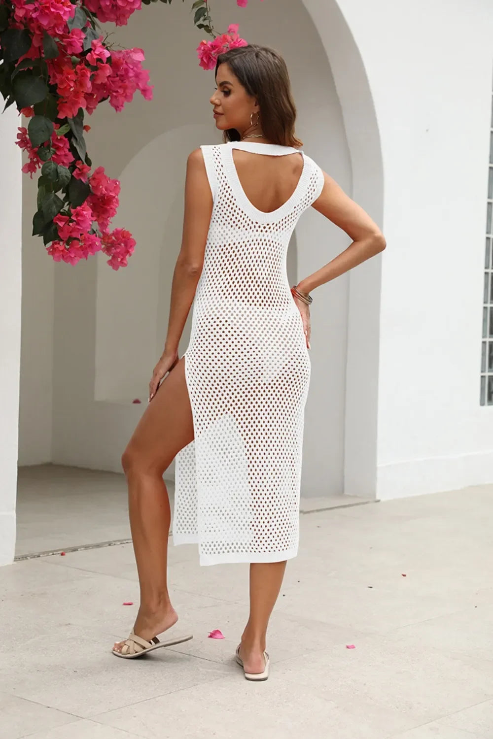 Openwork Cutout Sleeveless Beach Cover Up - Southern Shores Clothing