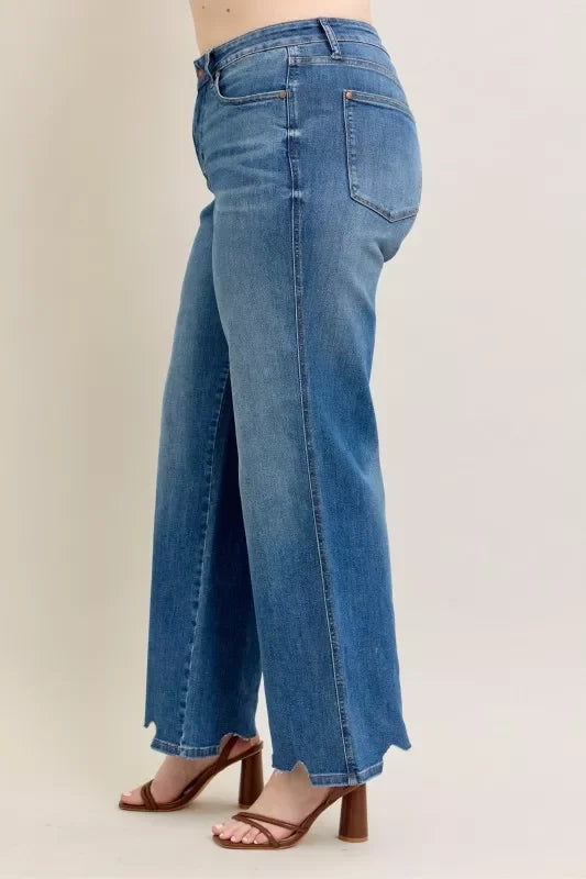 High Waist Tummy Control Wide Leg Jeans Plus Size Denim - Southern Shores Clothing